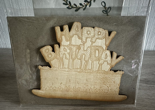Houten wenskaart Happy Birthday Taart